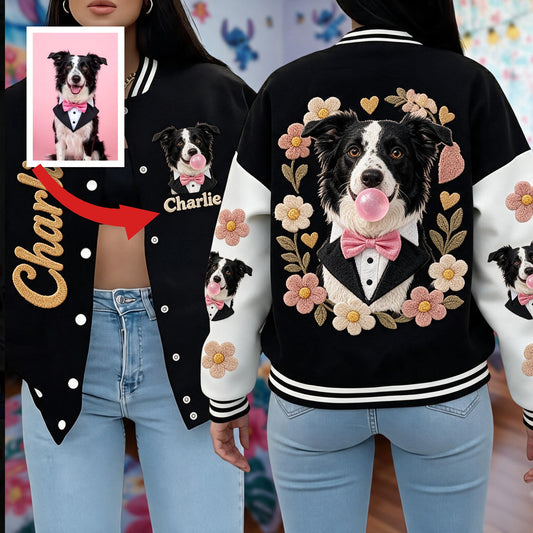 Veste Varsity Personnalisée Border Collie Noir et Blanc - Cadeau Amoureux des Chiens