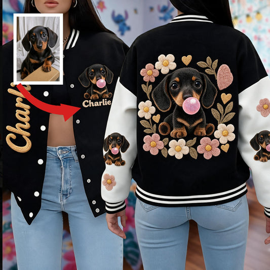 Veste Varsity Personnalisée pour Chiens Teckel Noir et Feu - Cadeau Amoureux des Chiens