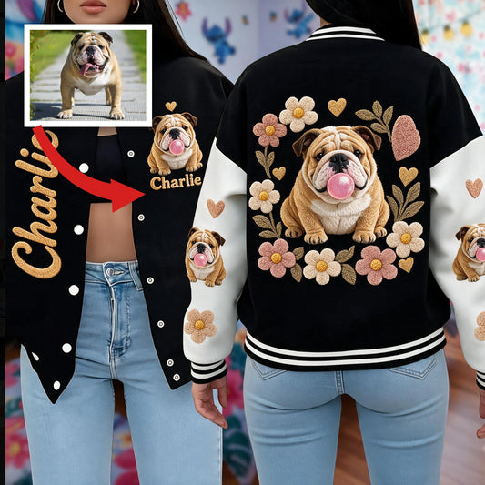 Veste Varsity Personnalisée Fawn et Blanche pour Bulldog - Cadeau Amoureux des Chiens