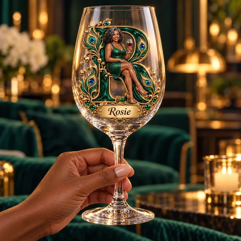 Personalized Custom Photo Peacock Wine Glass - Gift for Older Women