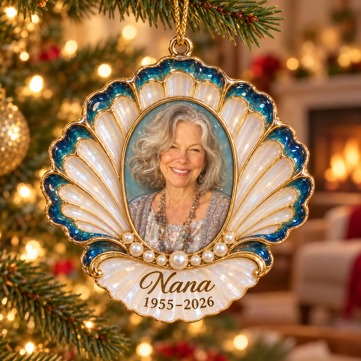 Personalized Custom Photo Seashell Memorial Christmas Ornament - In Memory of Grandma