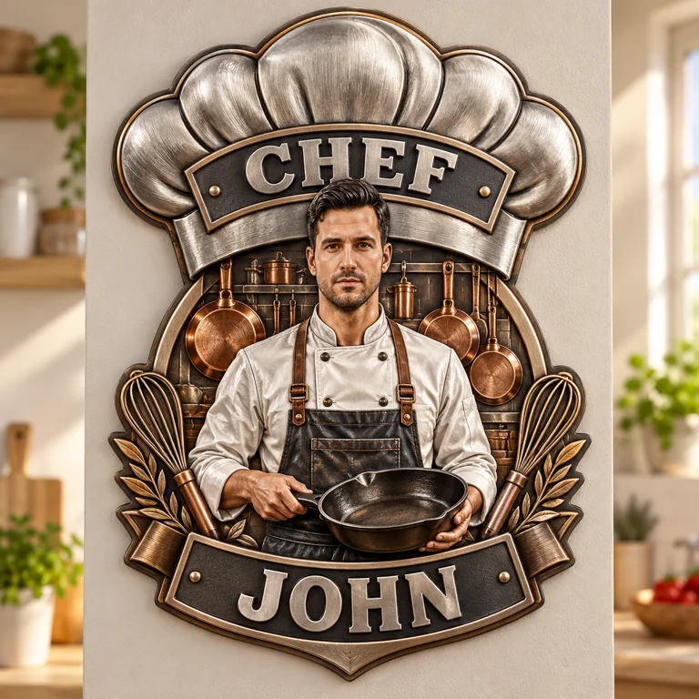 Personalized Custom Photo Chef 3D Printed Cut Metal Sign - Gift for Young Men