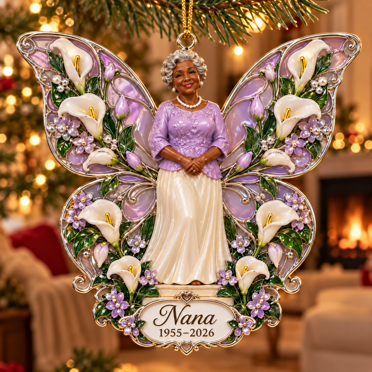Personalized Custom Photo Butterfly Memorial 3D Christmas Ornament - Grandmother Figurine Remembrance Keepsake