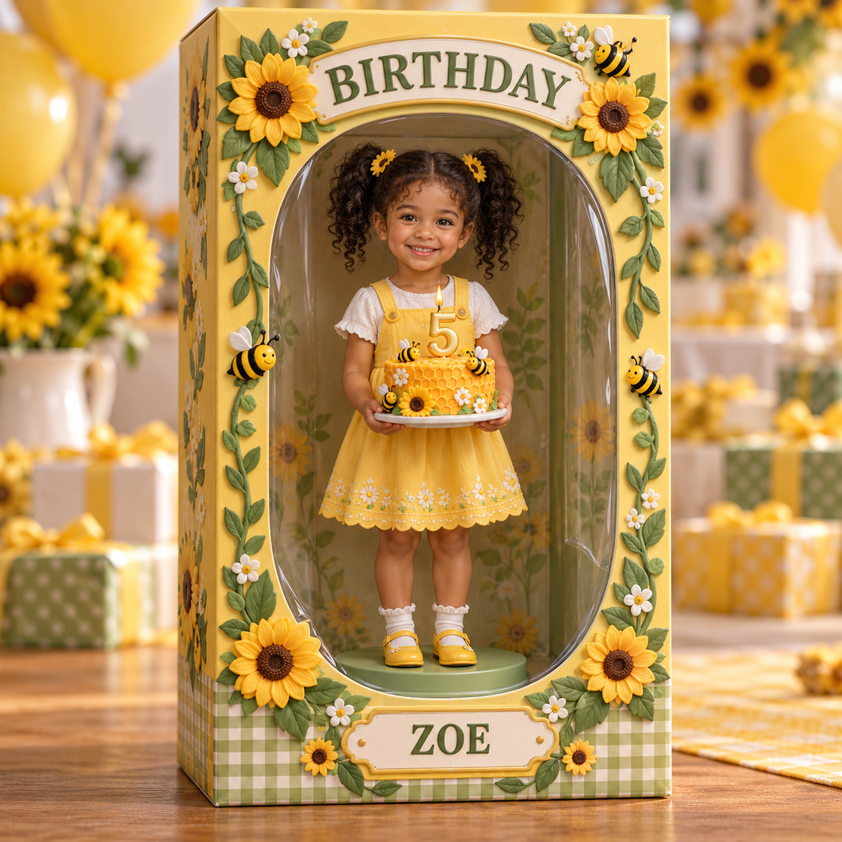 Personalisierte benutzerdefinierte Foto Sonnenblume Biene Acryl Display Box - 5. Geburtstagsgeschenk für Mädchen