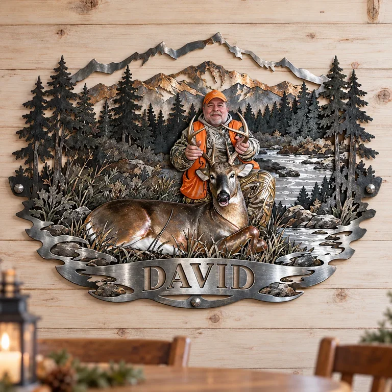 Personalized Custom Photo Deer Hunting 3D Cut Metal Sign - Gift for Older Men