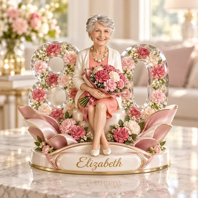 Personalized Carnation Bouquet Shaped Acrylic Plaque, Personalized 40th 50th 60th 70th 80th Birthday Gift for Mom, Grandma, Mother in Law, Heartfelt Birthday Present