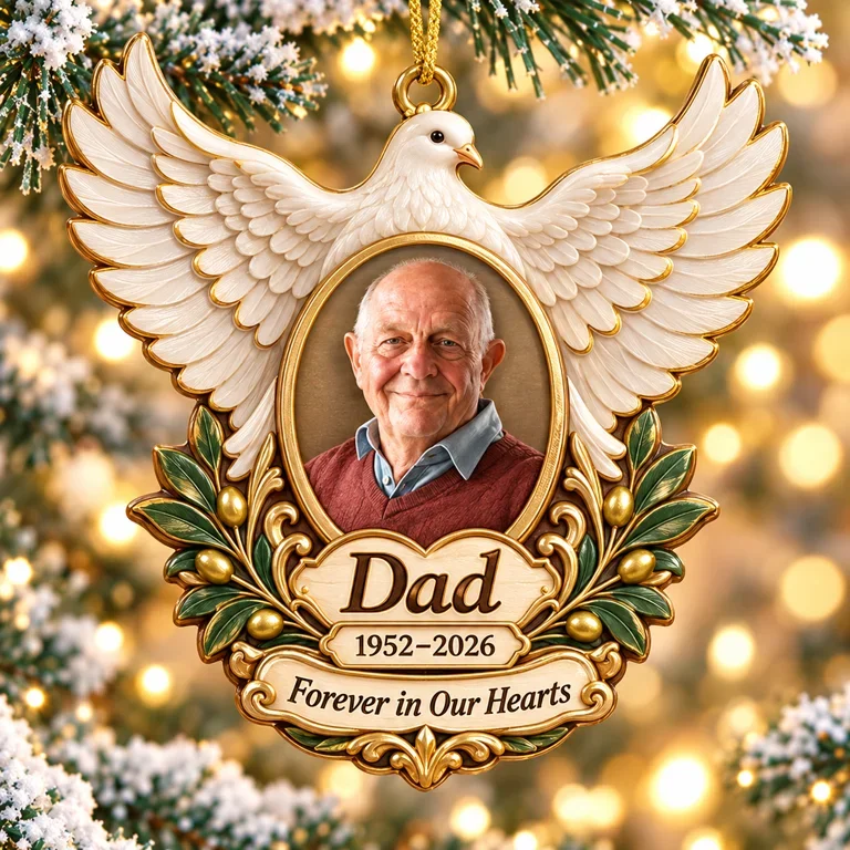 Personalized Custom Photo Dad Memorial Dove 3D Ornament - Christmas Remembrance Keepsake