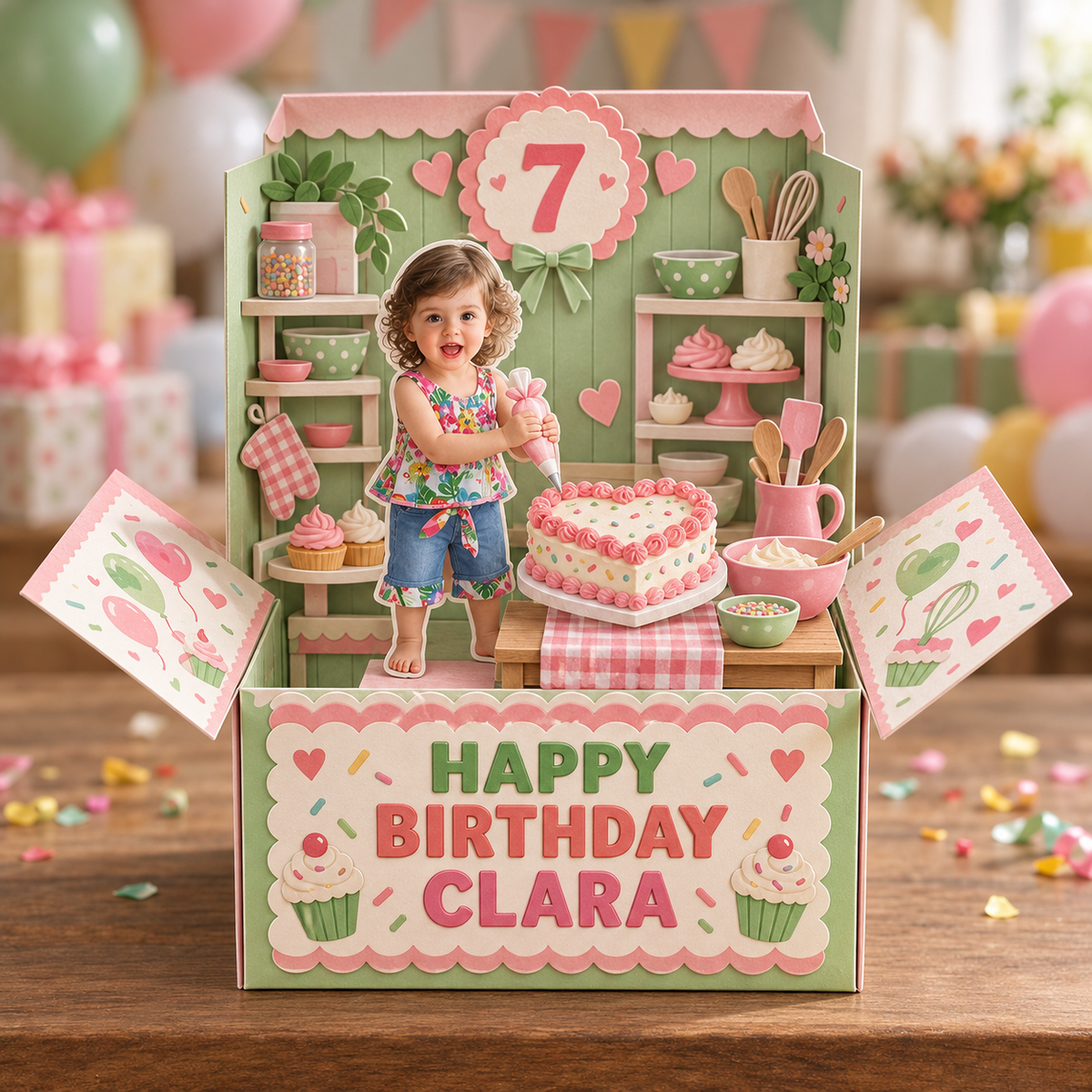 Personalized Baking Birthday Pop Up Box Card - Custom Photo Cake Decorating Keepsake