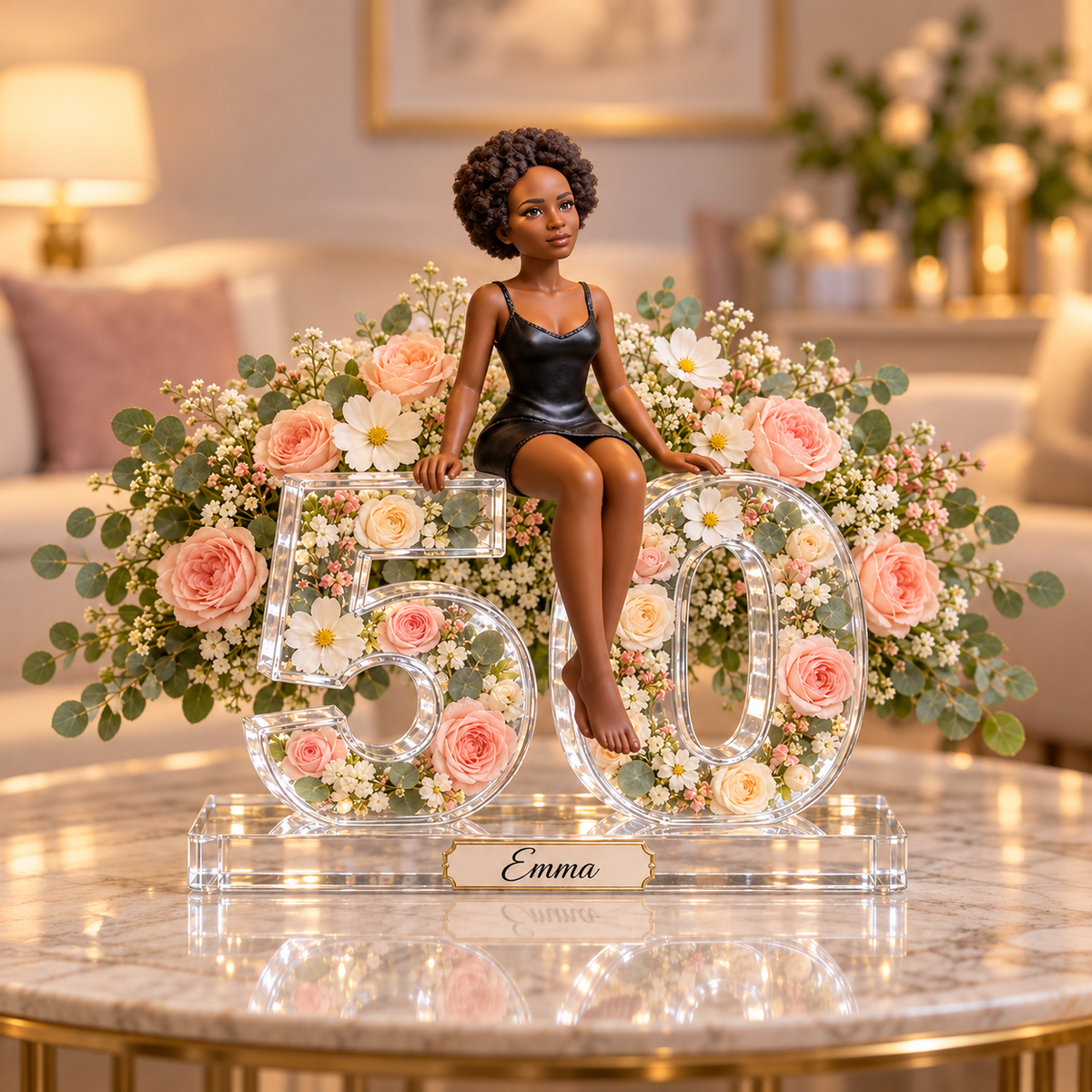 Personalized Custom Photo Floral Acrylic Number Figurine Display - 50th Birthday Gift for Women