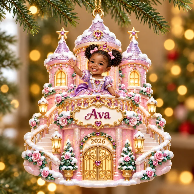Personalized Custom Photo Princess Castle 3D Ornament - 2026 Christmas Gift for Little Girls