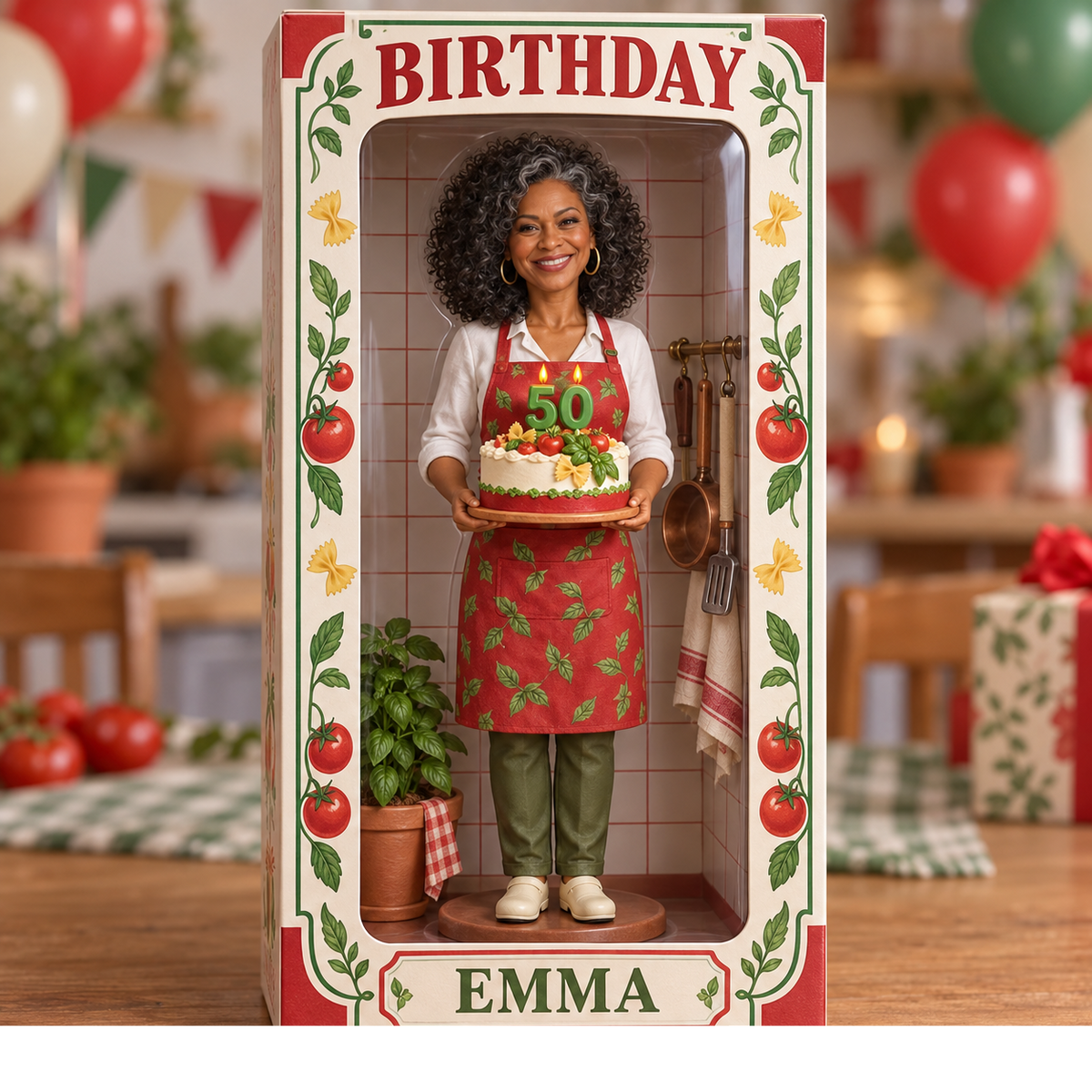 Personalized Cooking Acrylic Display Box - Italian Kitchen Birthday Figurine Gift