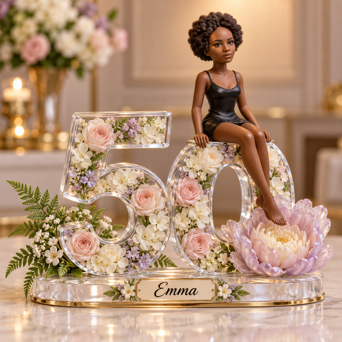 Personalized Custom Photo Lotus Acrylic Number Figurine Display - 50th Birthday Gift for Women