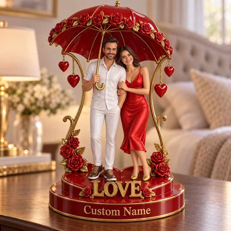 Custom Photo Couple Acrylic Plaque - Rose Umbrella Keepsake