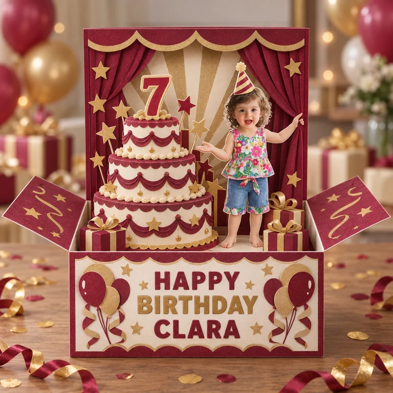 Personalized Birthday Cake Pop-Up Box Card