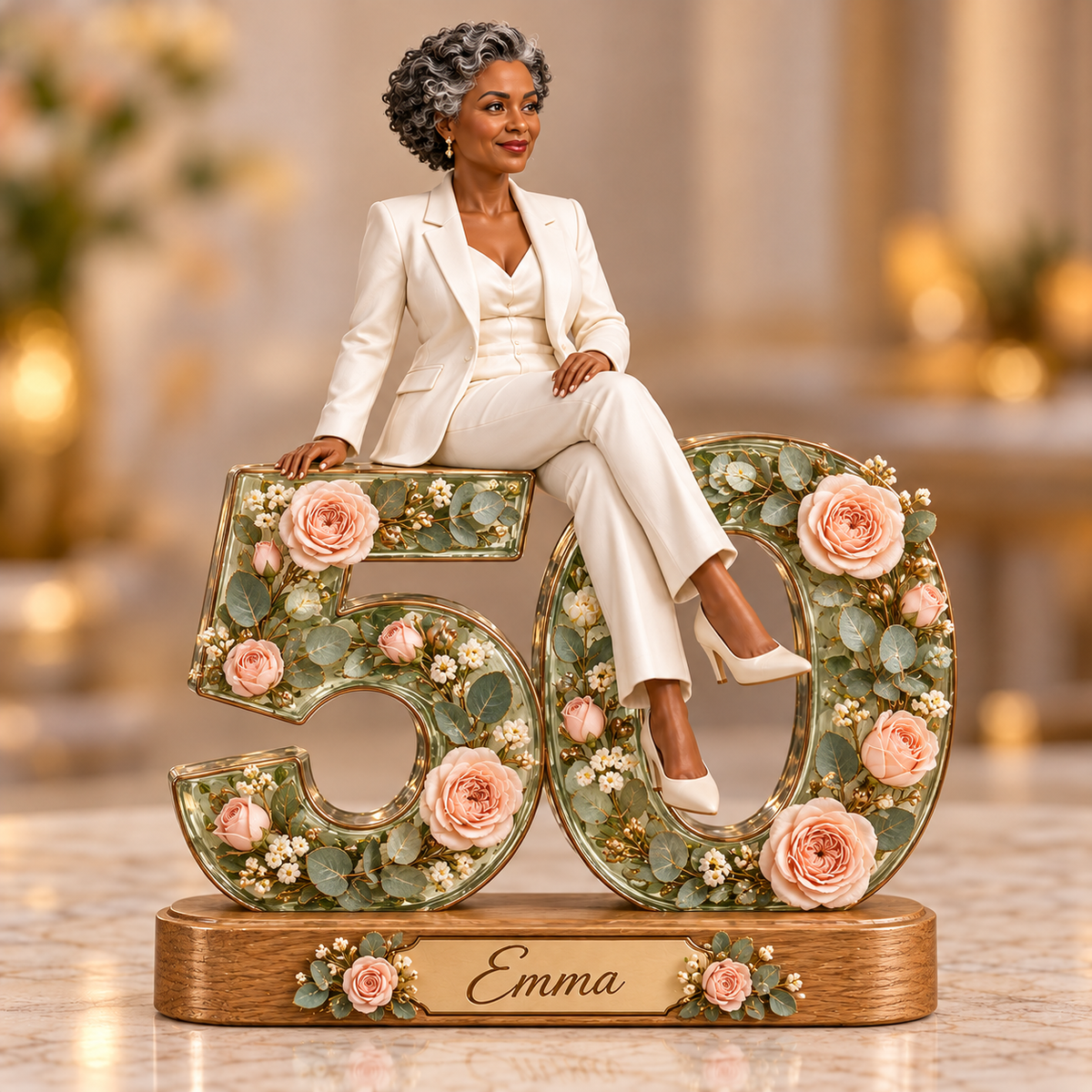 Personalized Custom Photo Rose Eucalyptus Custom Shaped Acrylic Plaque - 50th Birthday Gift for Women