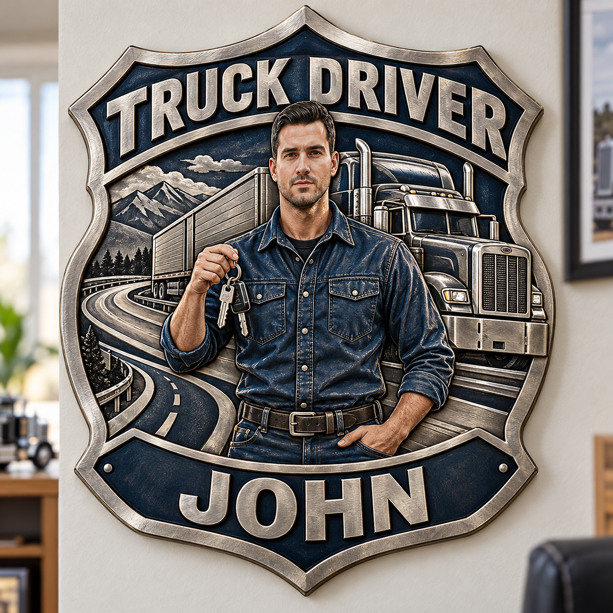 Personalisierte 3D-gedruckte Metalltafel für Lkw-Fahrer - Geschenk für junge Männer