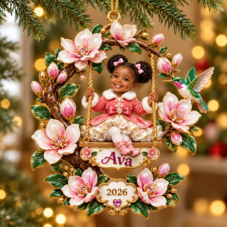 Personalized Custom Photo Magnolia Swing 3D Ornament - 2026 Christmas Gift for Little Girls