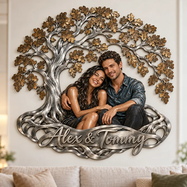 Personalisierte 3D Metall Wandkunst Baum der Liebe - Geschenk für Paare