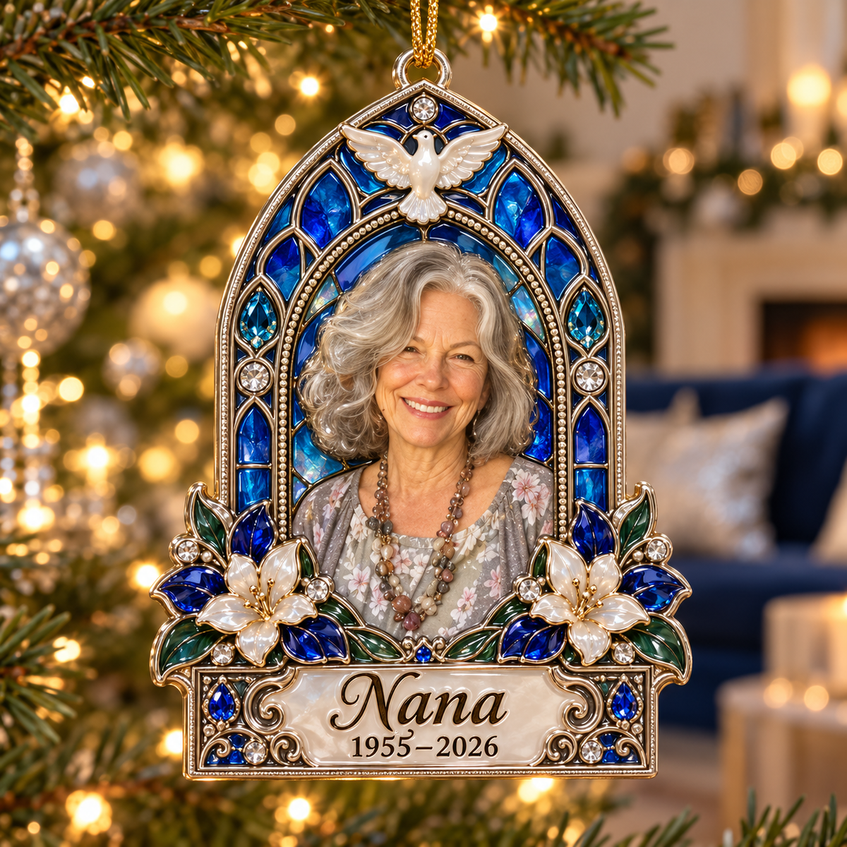 Personalized Custom Photo Dove Memorial Christmas Ornament - In Memory of Grandma