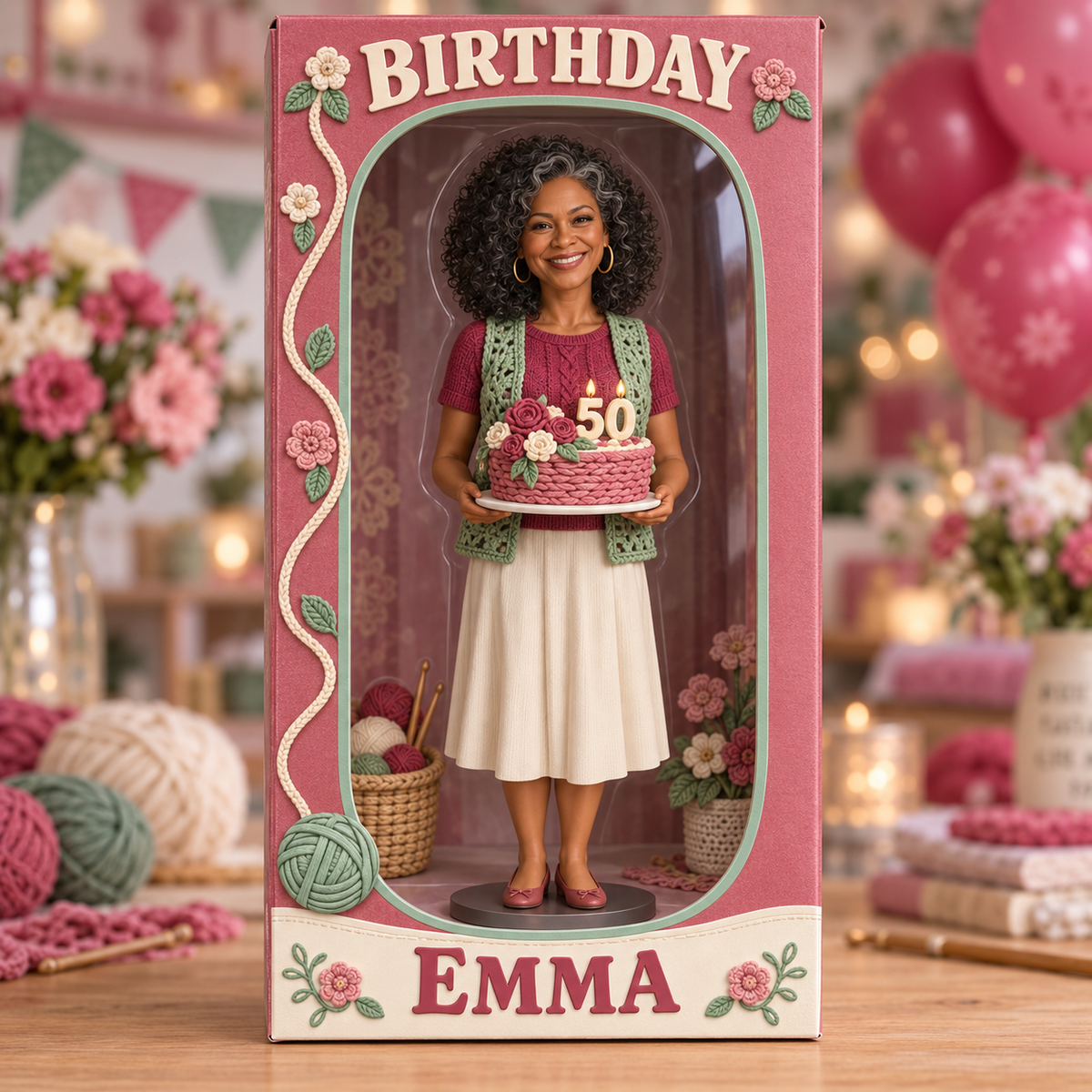 Personalized Crocheting Acrylic Display Box - 50th Birthday Photo Figurine Keepsake