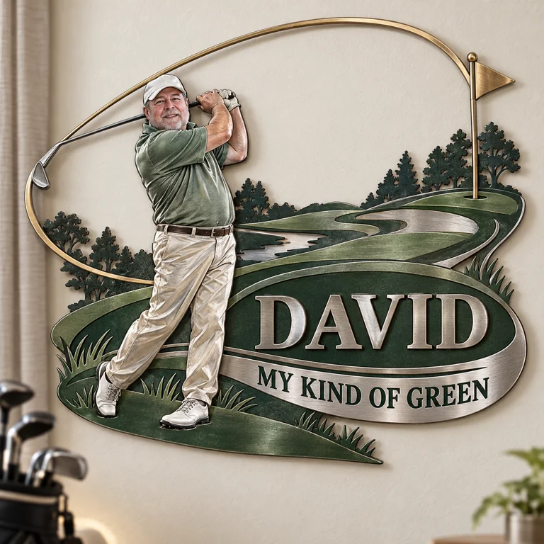 Personalized Golf Metal Wall Art - Custom Portrait and Name, Golfer Wall Decor