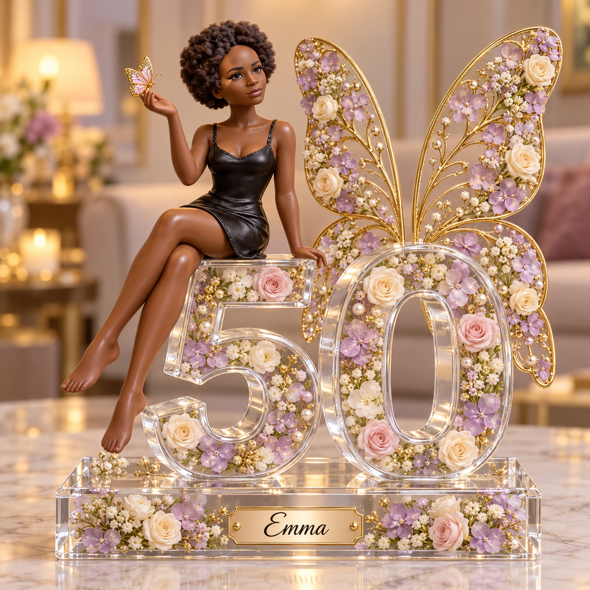 Personalized Custom Photo Butterfly Acrylic Number Figurine Display - 50th Birthday Gift for Women