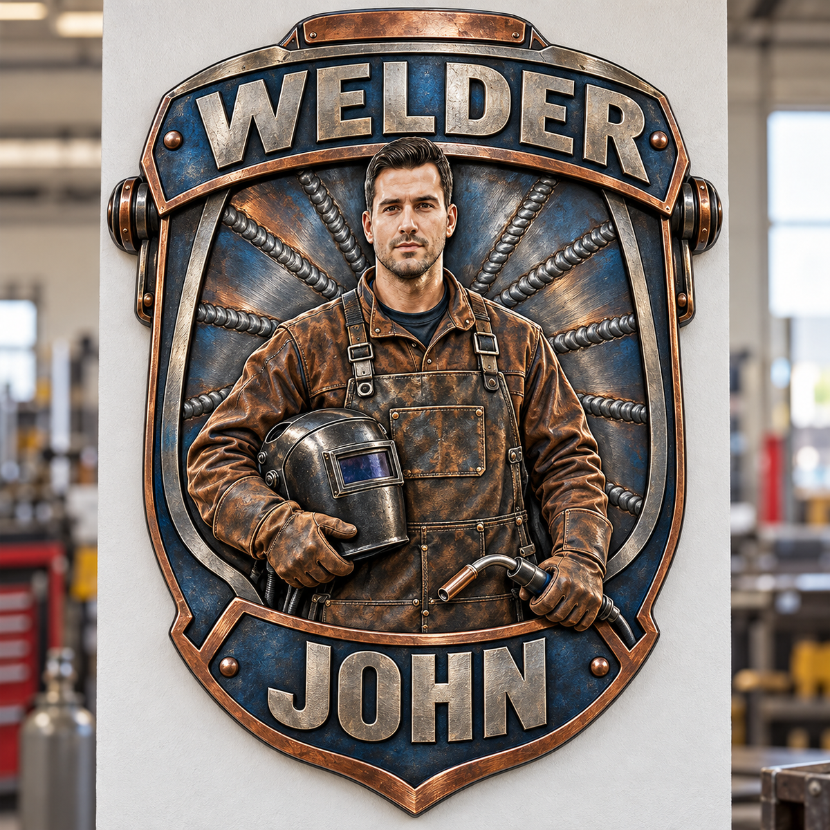 Personalisierte benutzerdefinierte Foto-Schweißer 3D-gedrucktes Metall-Schild - Geschenk für junge Männer