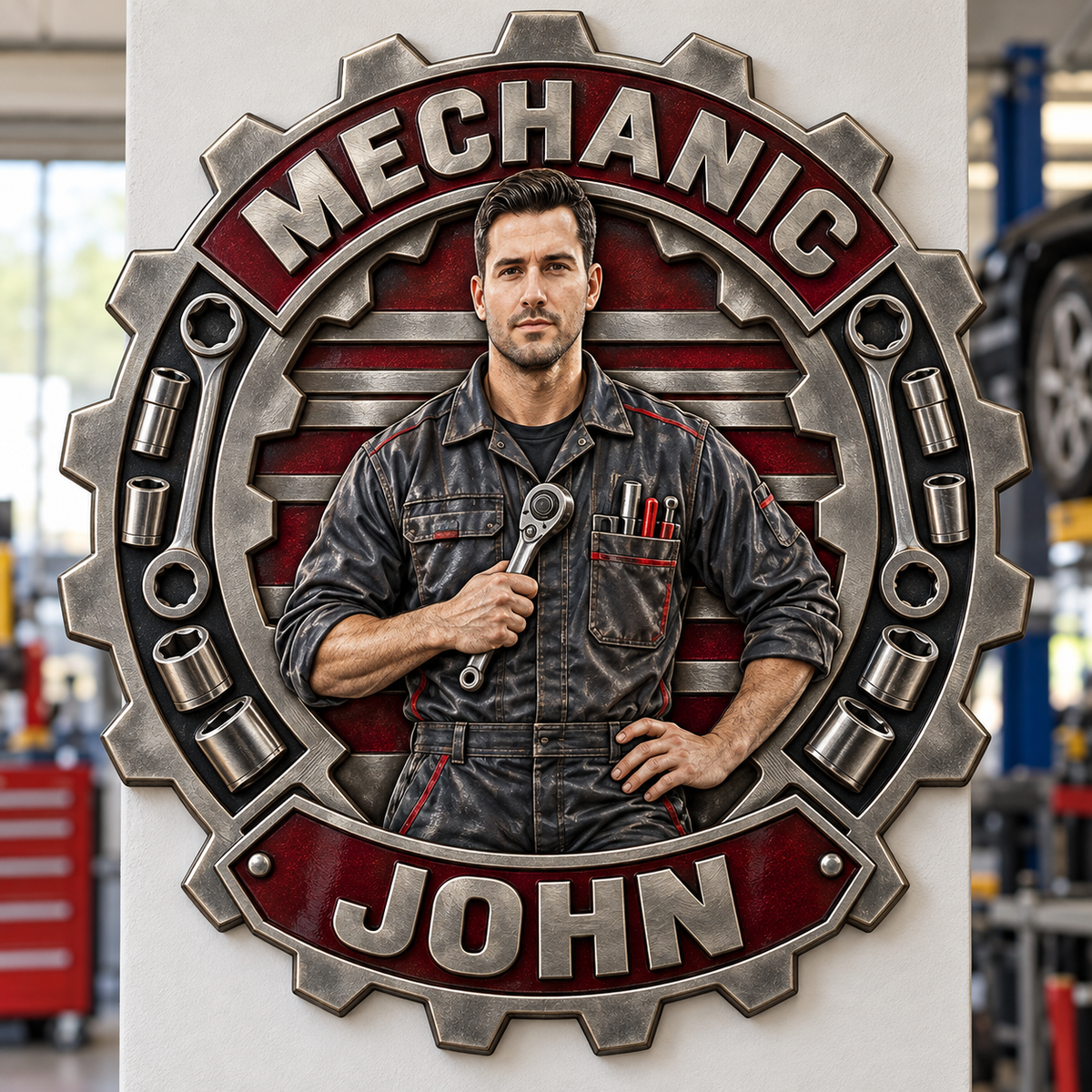 Personalized Custom Photo Mechanic 3D Printed Cut Metal Sign - Gift for Young Men