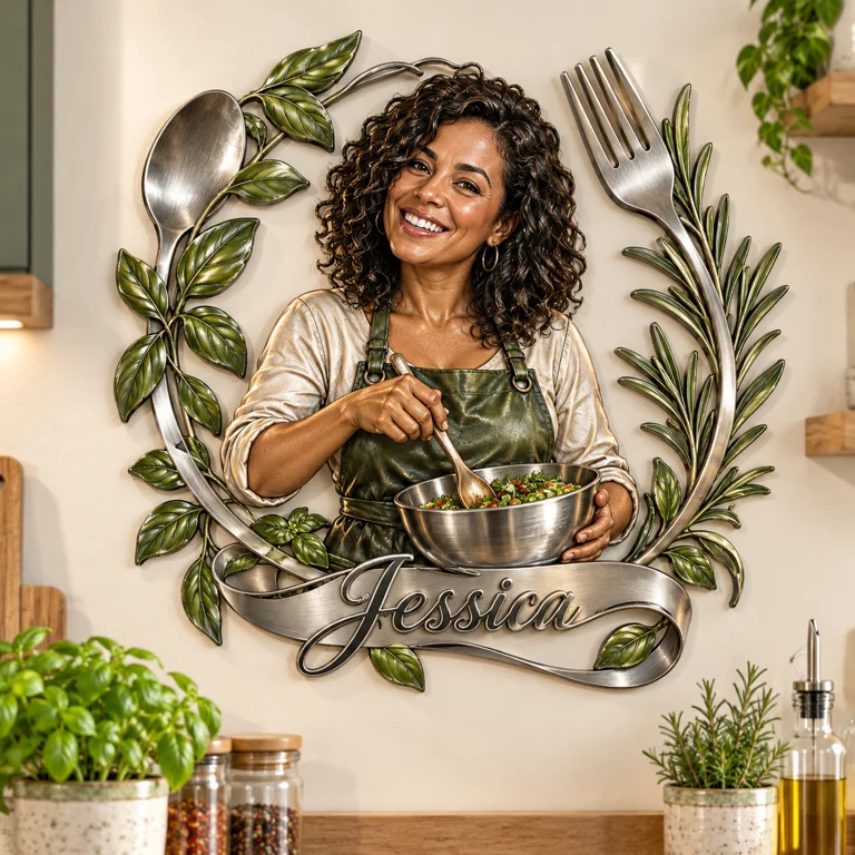Personalized Custom Photo Cooking 3D Cut Metal Sign - Gift for Women