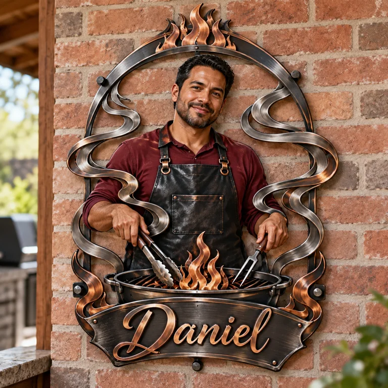 Personalized Custom Photo Grilling 3D Cut Metal Sign - Gift for Men