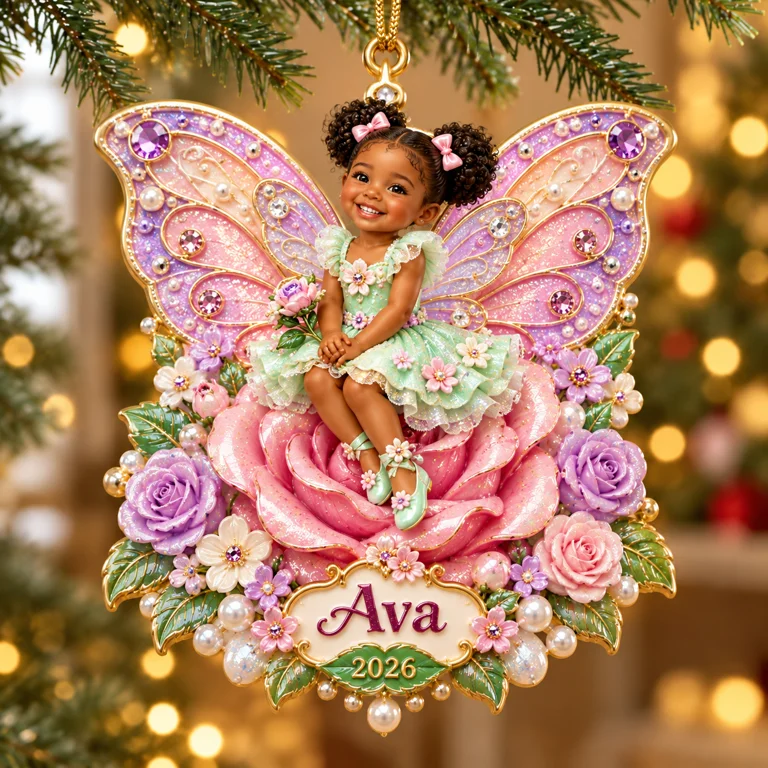 Personalized Custom Photo Flower Fairy 3D Ornament - 2026 Christmas Gift for Little Girls