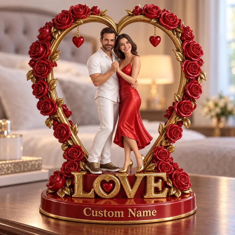 Custom Photo Couple Acrylic Plaque - Rose Heart Keepsake