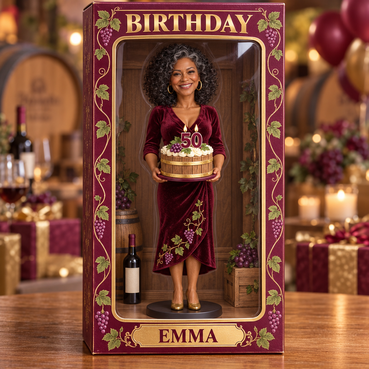 Personalized Wine Lover Acrylic Display Box - 50th Birthday Photo Figurine Keepsake