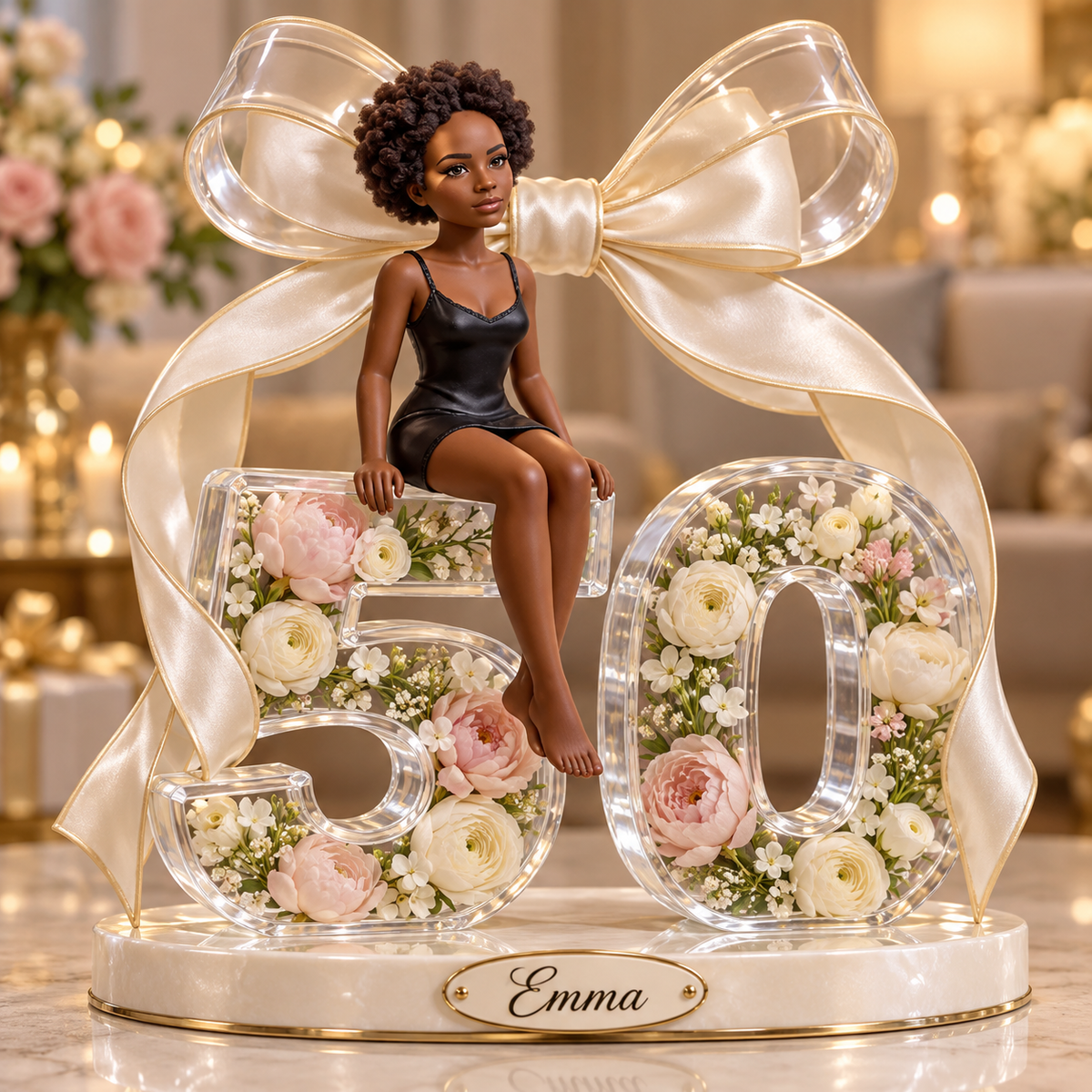 Custom Photo Birthday Number Display - Floral Acrylic Table Decor for 50th Birthday