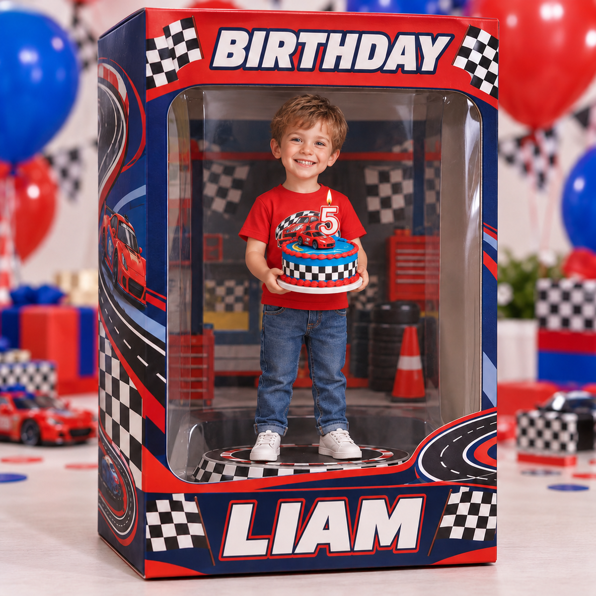 Personalized Custom Photo Race Car Acrylic Display Box - 5th Birthday Gift for Boys