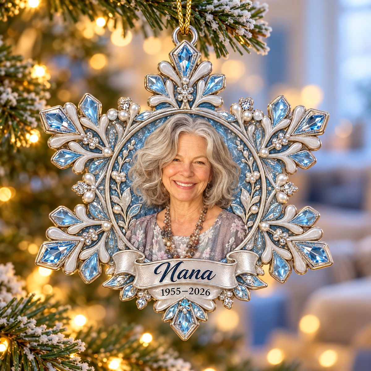 Personalized Custom Photo Snowflake Memorial Christmas Ornament - In Memory of Grandma