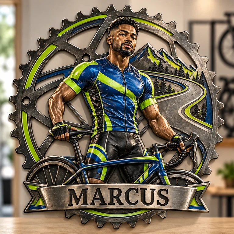 Personalized Custom Photo Cycling 3D Printed Cut Metal Sign - Gift for Young Men