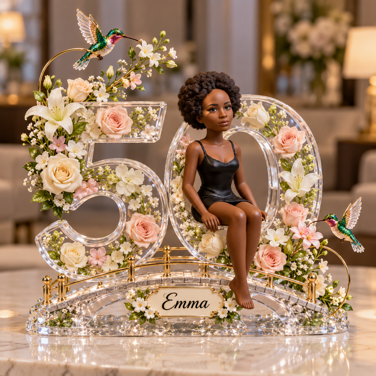 Personalized Custom Photo Hummingbird Acrylic Number Figurine Display - 50th Birthday Gift for Women