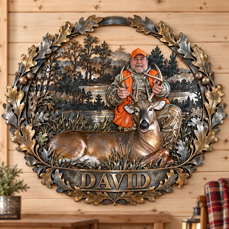 Personalisierte 3D Metalltafel für Jagdfotos - Geschenk für ältere Männer