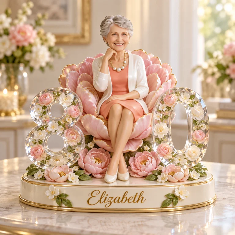 Personalized Birthday Figurine - Custom Portrait, Peony Keepsake Gift