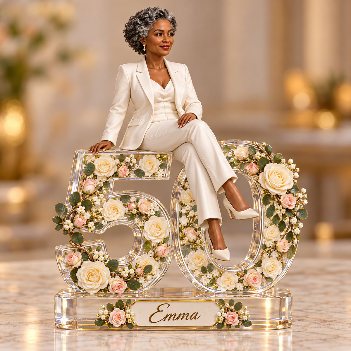 Personalized Custom Photo Ivory Rose Custom Shaped Acrylic Plaque - 50th Birthday Gift for Women