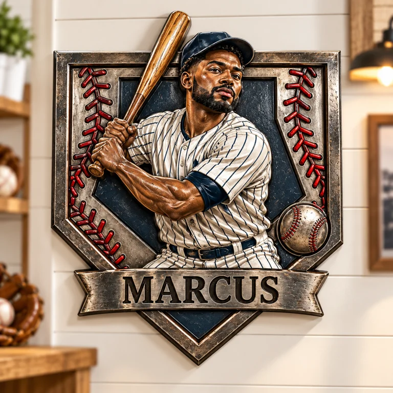 Personalized Custom Photo Baseball 3D Printed Cut Metal Sign - Gift for Young Men