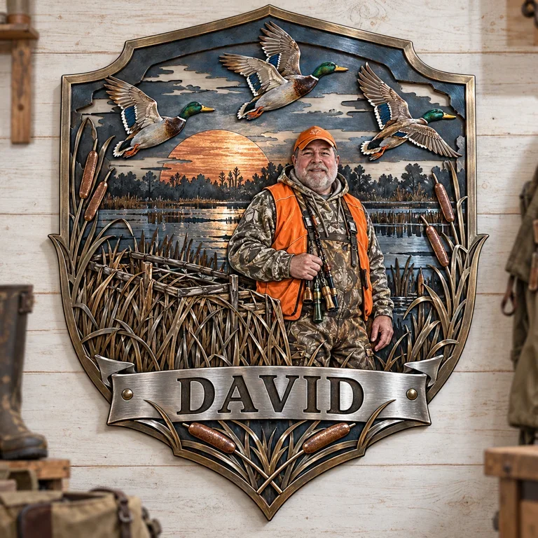 Personalized Custom Photo Duck Hunting 3D Cut Metal Sign - Gift for Older Men