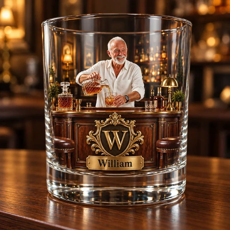 Personalisierbares Whiskeyglas mit Porträt, Name und Initialen