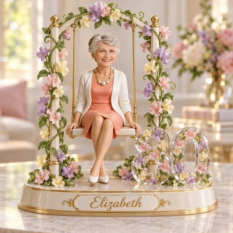 Personalized Floral Swing Photo Custom Shape Acrylic Plaque, Custom 18th 21st 30th 40th 50th Birthday Present for Daughter, Girlfriend, Wife, Sister, Thoughtful Gift for Women