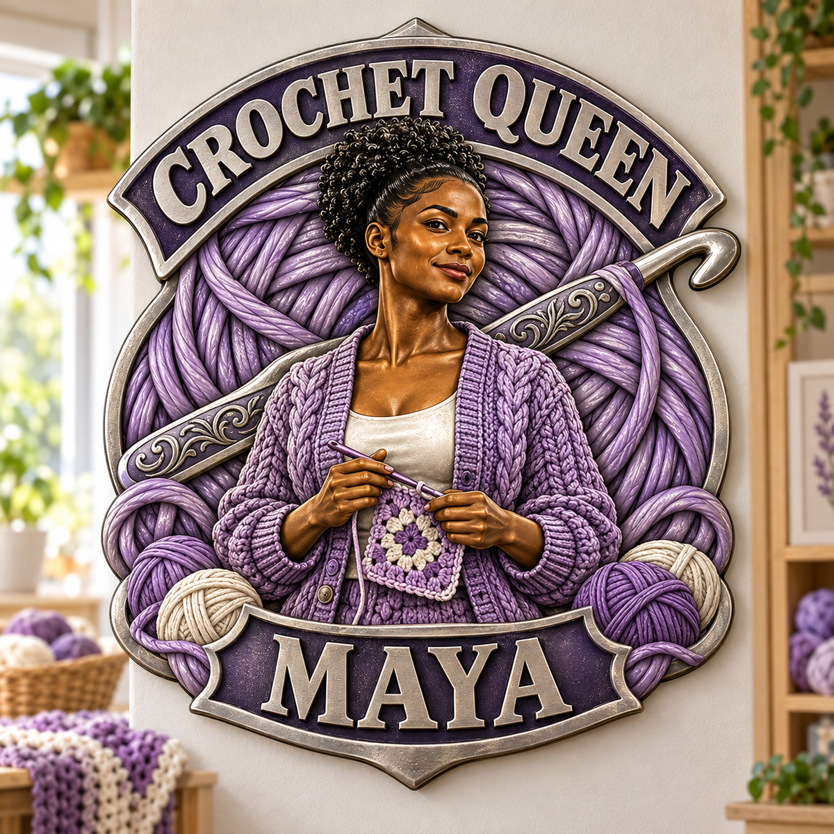 Personalized Custom Photo Crochet Queen 3D Printed Cut Metal Sign - Gift for Young Women