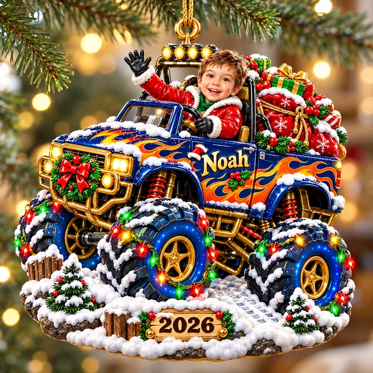 Personalized Custom Photo Monster Truck 3D Ornament - 2026 Christmas Gift for Boys