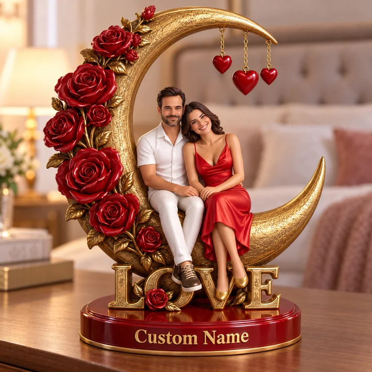 Personalized Couple Acrylic Plaque - Crescent Moon and Roses