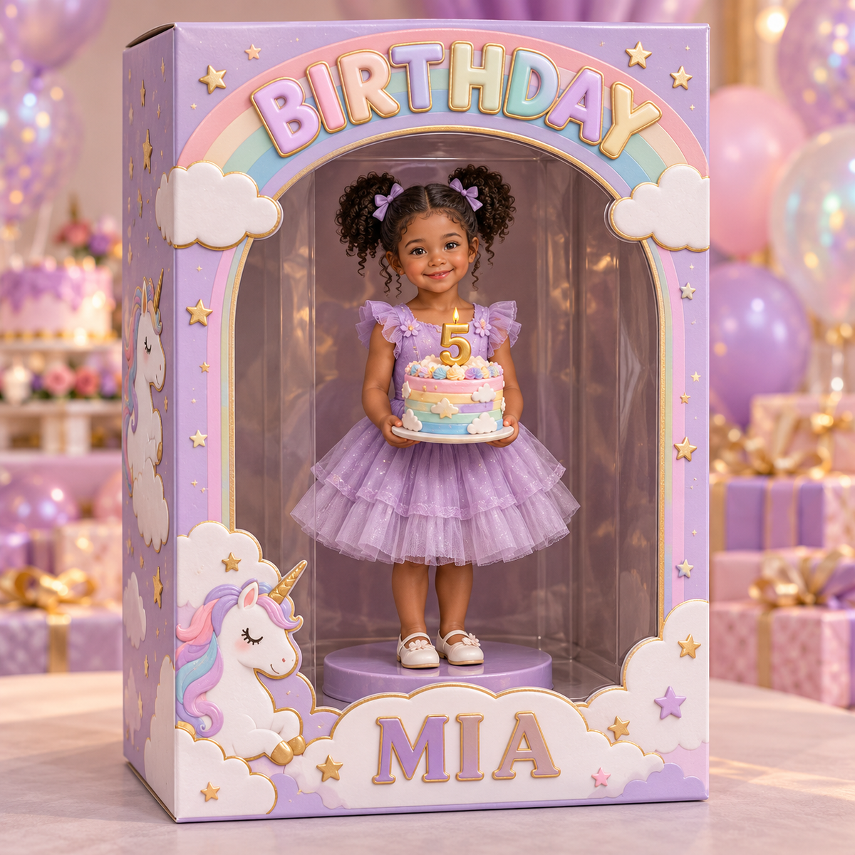 Personalisierte Foto-Einhorn Acryl-Displaybox - 5. Geburtstag Geschenk für Mädchen