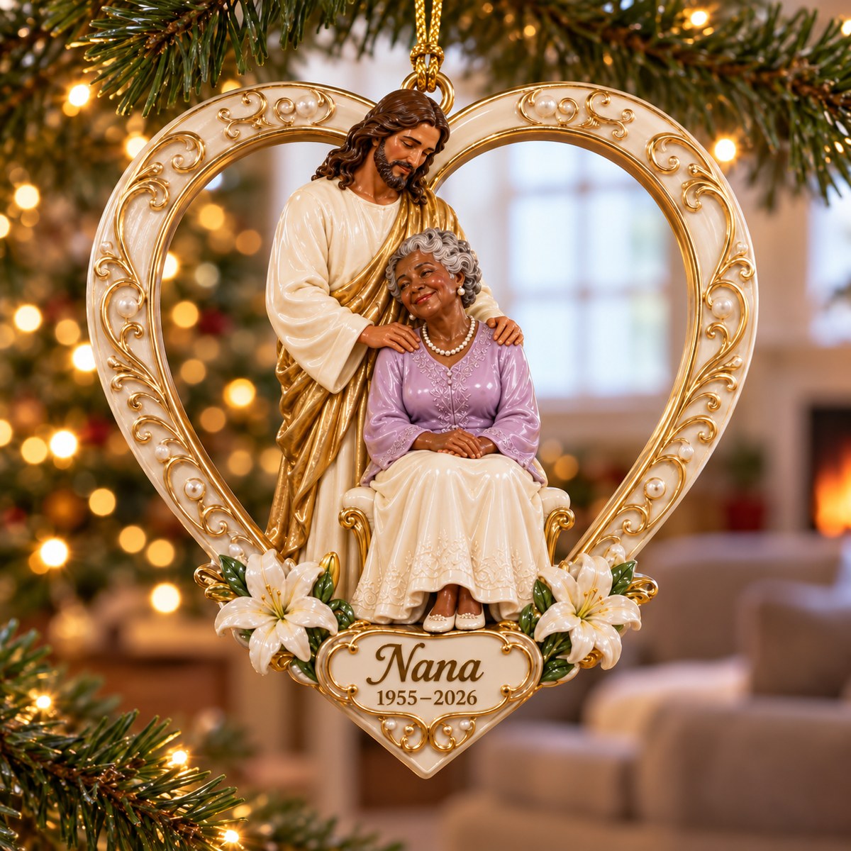 Personalized Custom Photo Jesus Heart Memorial 3D Christmas Ornament - Grandmother Remembrance Keepsake